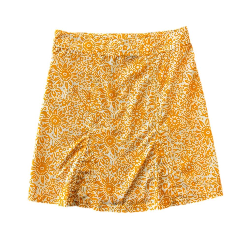 Rip Skirt Yellow Orange Floral Wrap Above Knee Pockets Lightweight Summer Skirt